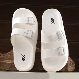 HRX by Hrithik Roshan Men White Two Strap Rubber Sliders With Buckle Detail-image-49