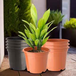 Kuber Industries 8-Pcs Orange-Coloured & Black Durable Planters-4