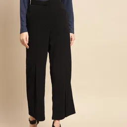 WoowZerz Women Black Solid Sharp Slim Fit High-Rise Trousers-image-4