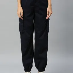 Mast & Harbour Women Navy Blue Slim Fit High-Rise Joggers Trousers-picture-40