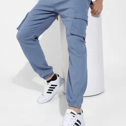 Campus Sutra Men Blue Relaxed Easy Wash Cargo Trousers-image-20