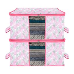 Kuber Industries Pink 2 Pieces Printed Underbed Storage Bag Organisers-image-48