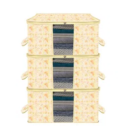 Kuber Industries Yellow & Red 3-Pieces Printed Underbed Storage Bag Organisers-45