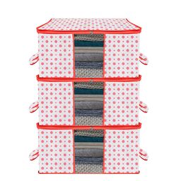 Kuber Industries Red & White 3 Pieces Printed Underbed Storage Bag Organisers-13
