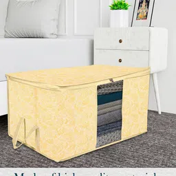 Kuber Industries 3 Pcs Cream-Coloured Printed Underbed Storage Bag Organisers-7