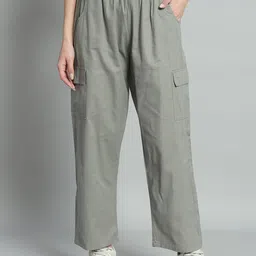 Chemistry Women Relaxed Straight Fit High-Rise Plain Flat-Front Cotton Cargos Trouser-image-81