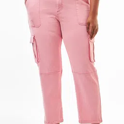 Bewakoof Plus Women Mid-Rise Cotton Plain Cargos Trousers-image-33