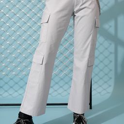 Tokyo Talkies Women Grey Straight Fit Mid-Rise Cotton Cargos-image-89