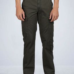t-base Men Regular Fit Mid-Rise Cotton Flat-Front Cargos Trousers-image-1