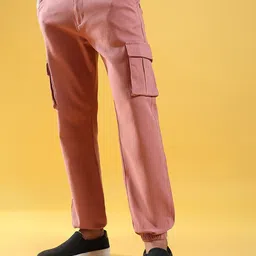 Campus Sutra Mens Pink Relaxed Regular Fit Cotton Joggers Trousers-image-8