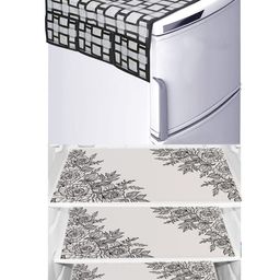 Dakshya Industries Black & White 4 Pieces Floral Printed Refrigerator Covers-picture-3
