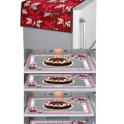 Dakshya Industries 5 Pieces Brown & Maroon Printed Fridge Covers & Mat-12