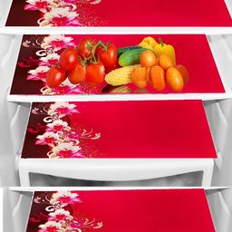 REVEXO Red & Pink 4 Pieces Printed Fridge Mat-10