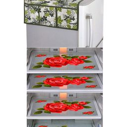 Dakshya Industries Red & Green 5 Pieces Printed Fridge Cover & Mats-image-83