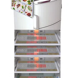 Dakshya Industries 5 Pieces Red & White Printed Fridge Covers & Mat-29