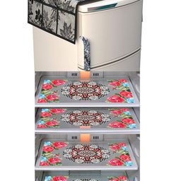 Dakshya Industries Pink & Black 5 Pieces Printed Fridge Cover & Mats-53