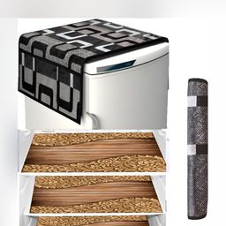REVEXO Black & Brown 5 Pieces Printed Fridge Appliance Cover-image-35