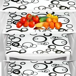 REVEXO 4 Pcs White & Black Printed Durable PVC Fridge Mats-18