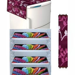 REVEXO Maroon & Green 5 Pieces Printed Fridge Top Cover & Mats-image-27