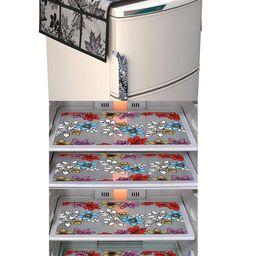 Dakshya Industries Blue & Black 5 Pieces Printed Fridge Cover & Mats-34
