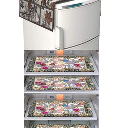 Dakshya Industries Brown & Grey 5 Pieces Printed Fridge Cover & Mats-image-44
