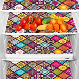 REVEXO Maroon & Yellow 4 Pieces Printed Fridge Mats-29