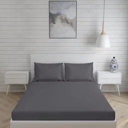 JARS Collections Grey 200 TC King Bedsheet with 2 Pillow Covers-image-36