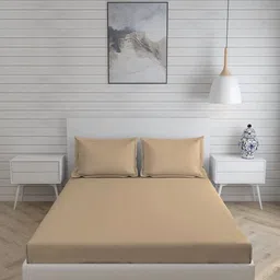 JARS Collections Beige 200 TC Cotton King Bedsheet with 2 Pillow Covers-image-40