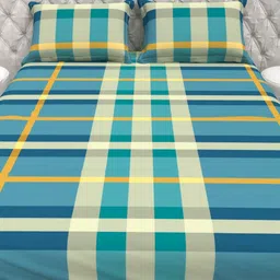 THE WHITE MOSS Green & Yellow Floral 130 TC Queen Bedsheet with 2 Pillow Covers-image-67