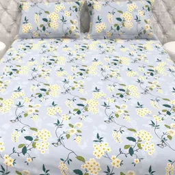 THE WHITE MOSS White & Yellow Floral 130 TC Queen Bedsheet with 2 Pillow Covers-image-68