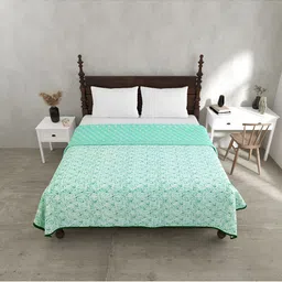 BED-SHEET.COM Green Geometric Pure Cotton 150 GSM Double Bed Dohar & 2 Pillow Covers-image-45