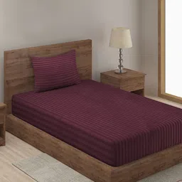 SOKNACK Purple Striped 300 TC Queen Bedsheet with 1 Pillow Covers-image-102