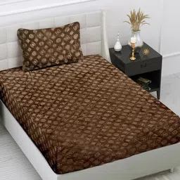 FABINALIV Brown Geometric 300 TC Woollen Embossed Single Bedsheet with Pillow Cover-39