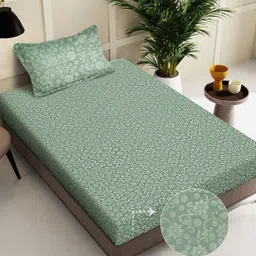 FABINALIV Green Floral Printed Woolen 300 TC Single Bedsheet With 1 Pillow Cover-image-17