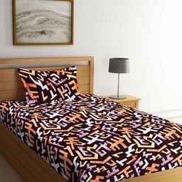 Arrabi Multicoloured 300 TC Single Bedsheet with 1 Pillow Covers-78