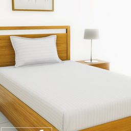 BIANCA White 210 TC Cotton Single Bedsheet with 1 Pillow Covers-image-23
