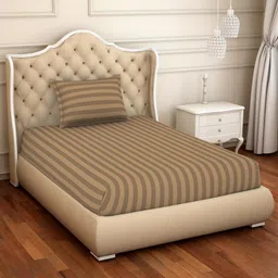 SPACES Skyrise Brown Striped Pure Cotton 210 TC Single Bedsheet with 1 Pillow Covers-picture-7