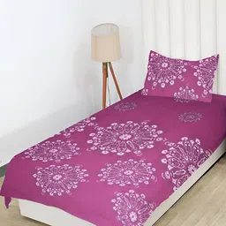 RD TREND Purple & White Floral Cotton 210 TC Single Bedsheet With 1 Pillow Cover-picture-15