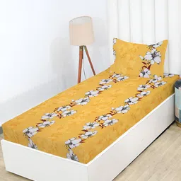 RD TREND Yellow & White Floral Cotton 210 TC Fitted Single Bedsheet With 1 Pillow Cover-picture-12