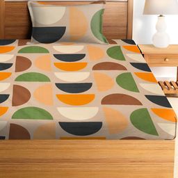 RRC Orange & Green Geometric 144 TC Single Bedsheet with 1 Pillow Cover-picture-47