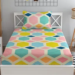 RRC Pink & Yellow Geometric 144 TC Single Bedsheet with 1 Pillow Cover-picture-22