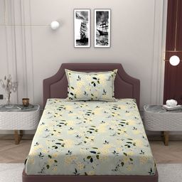 Bromwick Green Floral 250 TC Single Bedsheet with 1 Pillow Covers-image-50