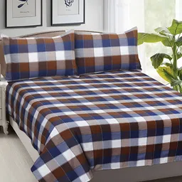 Airwill Blue Striped Cotton 104 TC Queen Bedsheet with 2 Pillow Covers-image-61