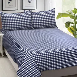 Airwill Blue & White Striped Cotton 104 TC Queen Bedsheet with 2 Pillow Covers-image-61