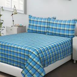 Airwill Blue Striped Cotton104 TC Queen Bedsheet with 2 Pillow Covers-image-34