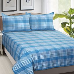 Airwill Blue Geometric Printed Cotton 104 TC Queen Bedsheet With 2 Pillow Covers-image-66