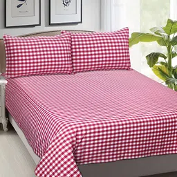 Airwill Pink & White Striped Cotton 104 TC Queen Bedsheet with 2 Pillow Covers-image-56