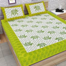 UBANIA COLLECTION Green & White Printed Cotton 120 TC Queen Bedsheet with 2 Pillow Covers-image-68
