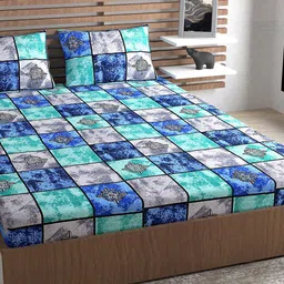 Urban Magic Blue & Black 120 TC Queen Bedsheet with 2 Pillow Covers-image-71