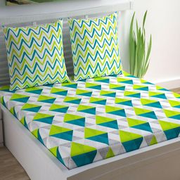 UBANIA COLLECTION Green & White Printed Cotton 144 TC Queen Bedsheet With 2 Pillow Covers-image-92